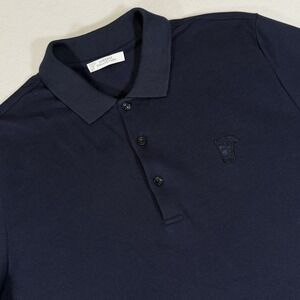 Versace Collection Polo Shirt Mens Large Navy Blue Short Sleeve Medusa Logo